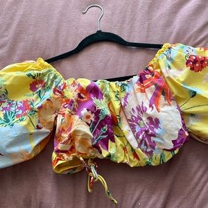 Yellow floral crop top | H&M | beachy cut out top